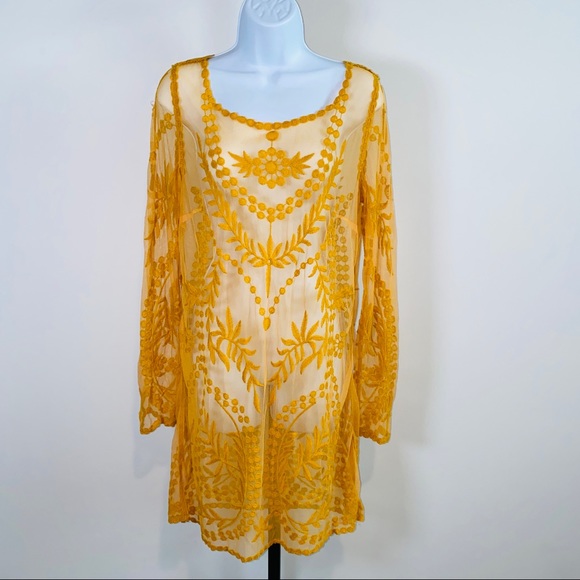 H&M Beautiful Mustard Yellow Lace Dress Size - Picture 4 of 9